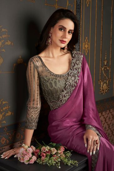 Chiffon Silk Luxurious Saree With Border Work In Wine Color