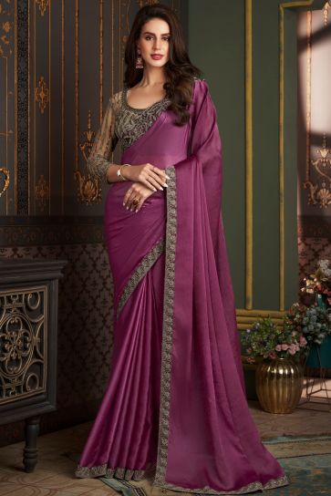 Chiffon Silk Luxurious Saree With Border Work In Wine Color