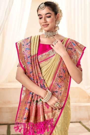 Designer Silk Sarees Online Shopping,Latest Silk Saris Designs from  Kalaniketan: Cream