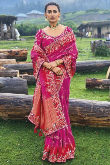 Vaishnavi Andhale Rani Color Border Work Brilliant Wedding Wear Dola Silk Saree
