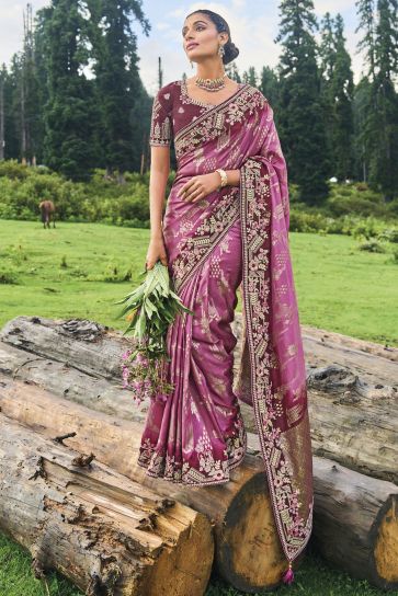 Vaishnavi Andhale Border Work Soothing Wedding Wear Dola Silk Saree In Pink Color