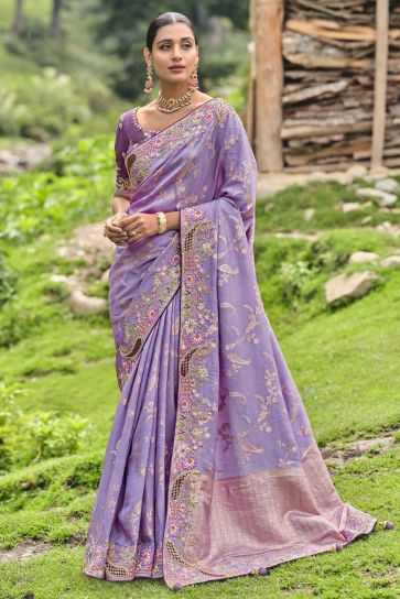 Vaishnavi Andhale Lavender Color Gorgeous Wedding Wear Dola Silk Saree With Border Work