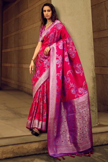 Fabulous Brasso Fabric Pink Color Saree For Function