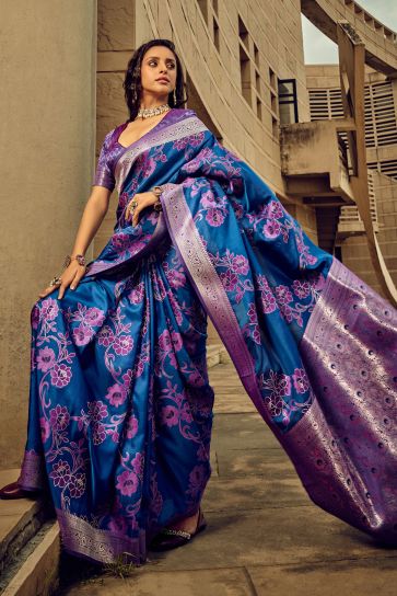 Designer Saree With Designer Blouse | latest fancy saree fancy blouse