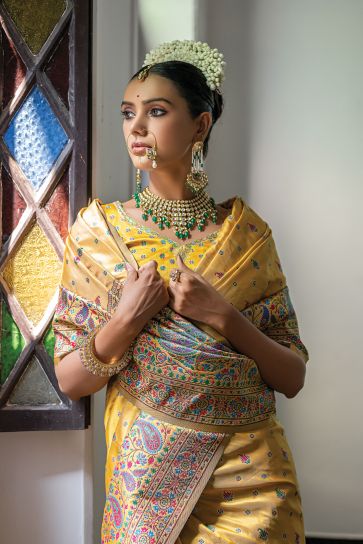 Yellow Color Weaving Work Graceful Silk Saree