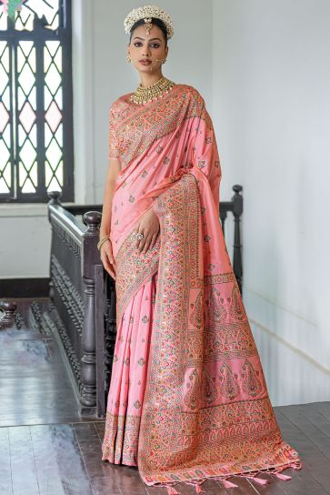 Blazing Pink Color Weaving Work Silk Saree