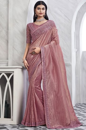 Excellent Art Silk Fabric Pink Color Saree With Border Work