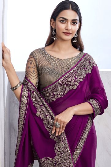 Art Silk Fabric Purple Color Delicate Saree With Border Work