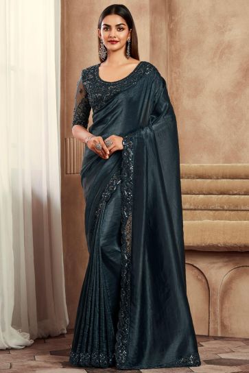 Border Work Soothing Party Style Art Silk Saree In Black Color