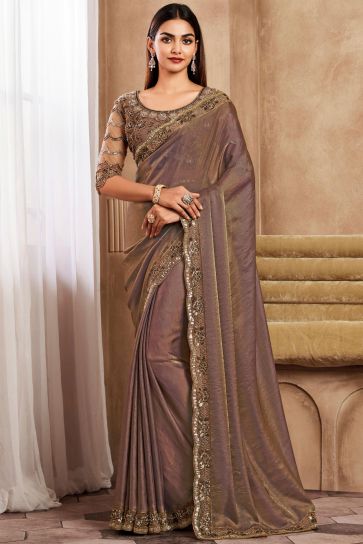 Peach Color Glorious Party Style Art Silk Saree With Border Work