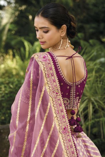 Lavender Color Banarasi Silk Fabric Special Lehenga With Jacquard Work