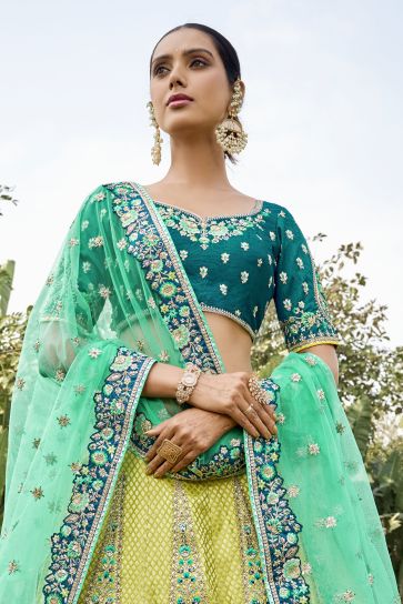 Banarasi Silk Fabric Multi Color Pleasance Lehenga With Jacquard Work