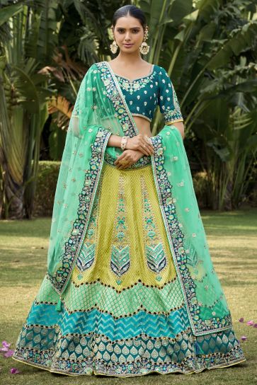 Banarasi Silk Fabric Multi Color Pleasance Lehenga With Jacquard Work