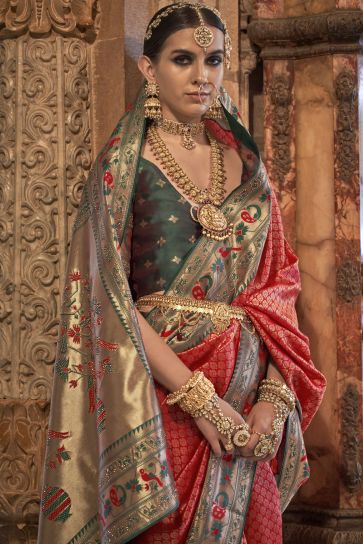 Adorable Red Color Function Wear Patola Silk Weaving Work Design Saree