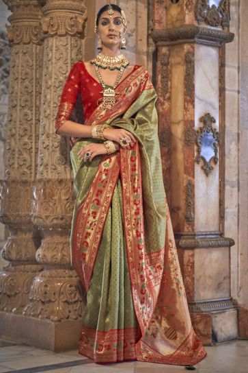 Sea Green Color Patola Silk Festive Wear Fancy Weaving Work Saree