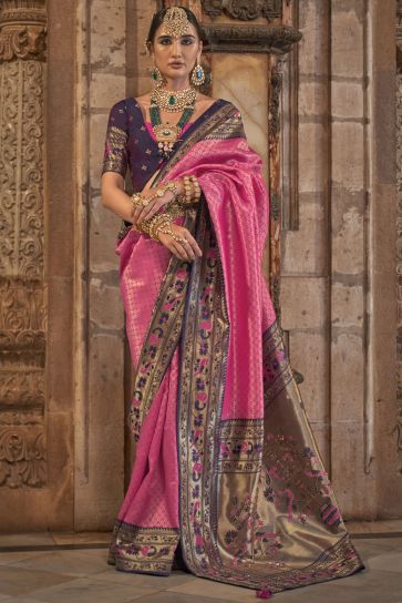 Rani Color Patola Silk Fancy Weaving Work Saree