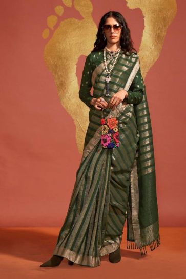 Green Color Gorgeous Viscose Handloom Weaving Silk Saree 