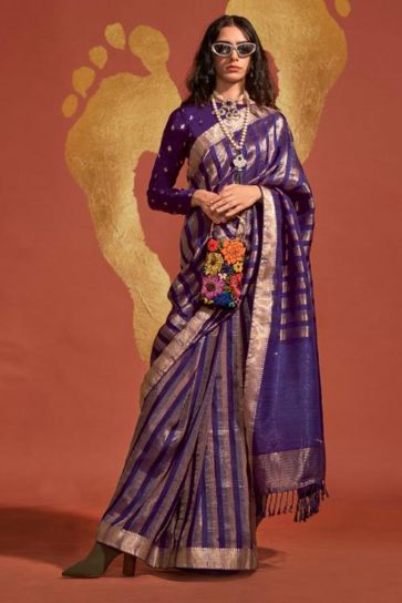 Ingenious Viscose Handloom Weaving Silk Purple \Color Saree 