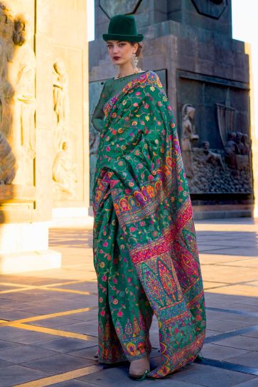 Green Color Weaving Work Organza Fabric Stylish Saree