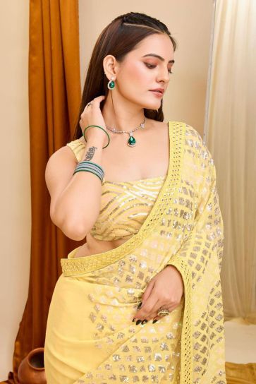 Fabulous Function Wear Yellow Color Georgette Saree