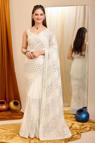 Function Wear Captivating Off White Color Georgette Saree