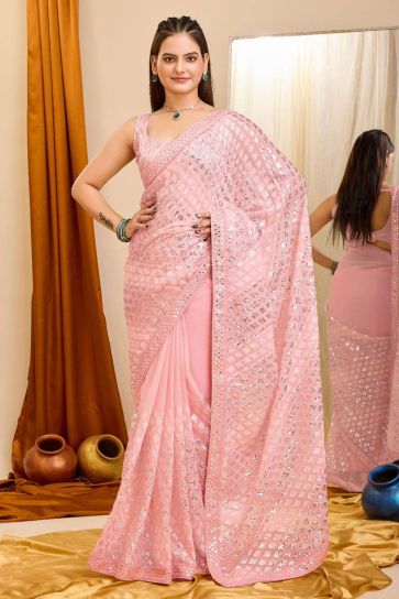 Function Wear Pink Color Stylish Georgette Saree