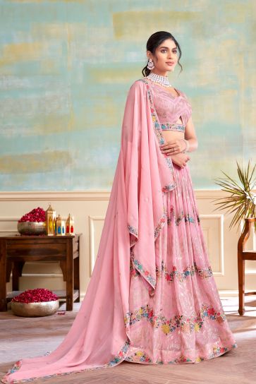 Georgette Fabric Function Wear Pink Color Phenomenal Readymade Lehenga