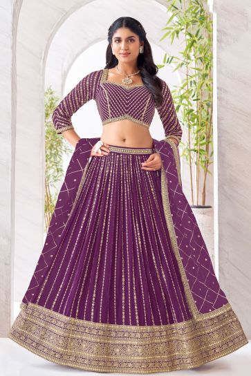 Purple Color Function Wear Georgette Fabric Charismatic Readymade Lehenga