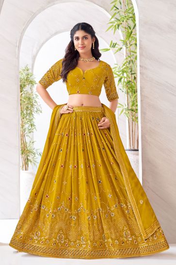 Mustard Color Georgette Fabric Function Wear Miraculous Readymade Lehenga