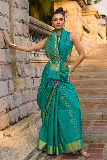 Imperial Sea Green Color Art Silk Fabric Saree With Weaving Work