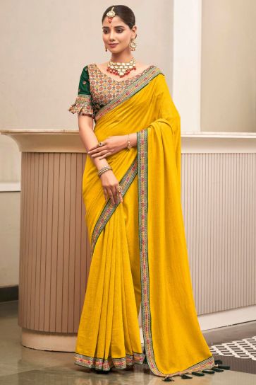 Border Work Imposing Fancy Fabric Saree In Yellow Color