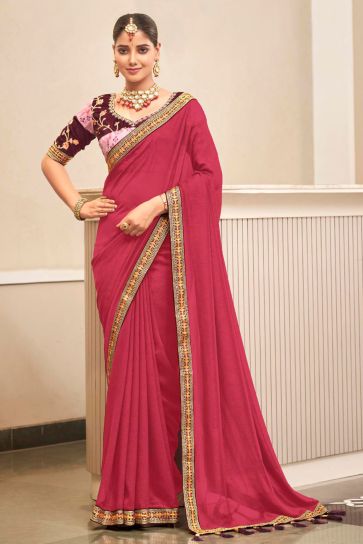 Pink Color Glorious Fancy Fabric Saree With Border Work