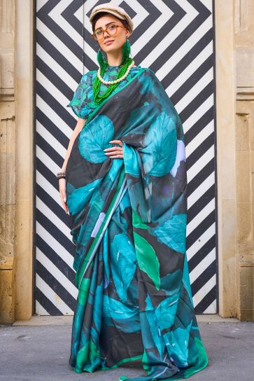 Creative Printed Work On Multi Color Art Silk Fabric Saree