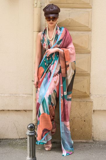 Incredible Printed Work On Art Silk Fabric Multi Color Saree