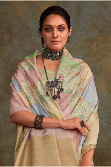 Beautiful Printed Art Silk Fabric Multi Color Saree