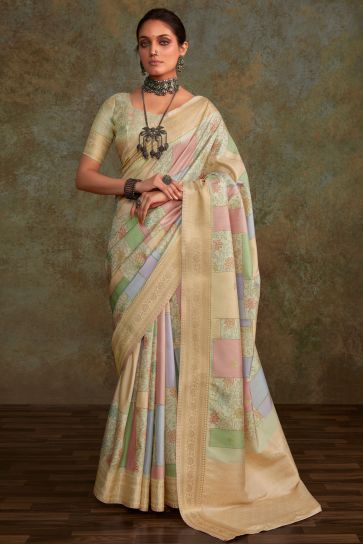 Beautiful Printed Art Silk Fabric Multi Color Saree
