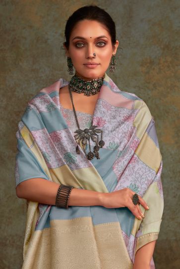 Tempting Art Silk Fabric Multi Color Saree With Printed Work