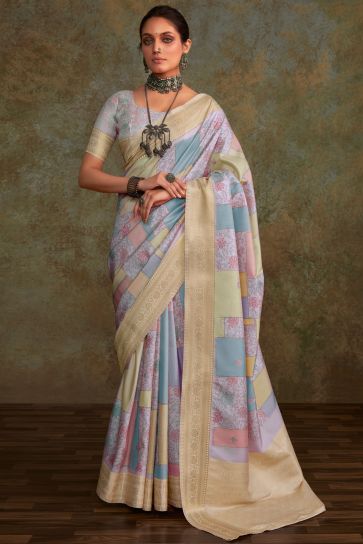 Tempting Art Silk Fabric Multi Color Saree With Printed Work
