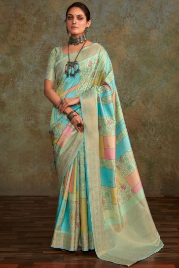 Art Silk Fabric Multi Color Delicate Saree With Printed Work