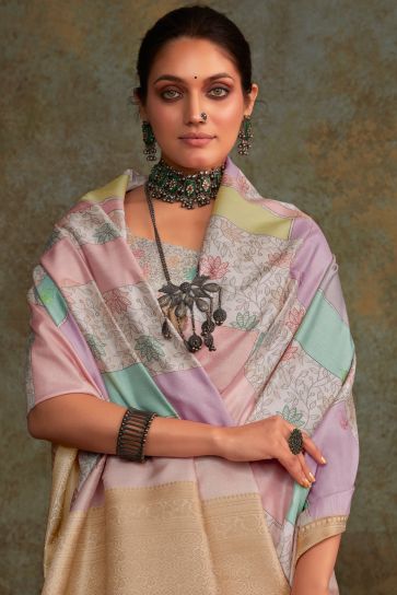 Engaging Multi Color Art Silk Fabric Saree With Printed Work