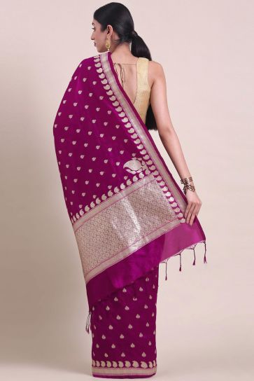 Magenta Color Weaving Work Pleasant Banarsi Cotton Saree
