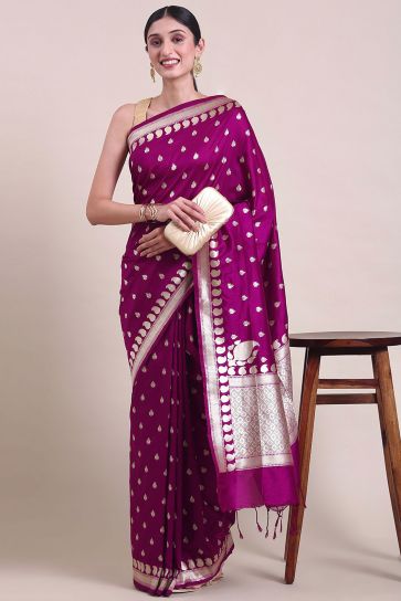 Magenta Color Weaving Work Pleasant Banarsi Cotton Saree