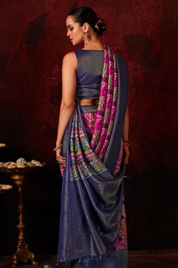 Rani Color Glamorous Patola Style Printed Silk Saree