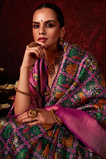 Multi Color Exquisite Patola Style Printed Silk Saree