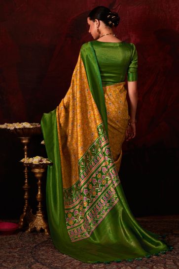 Alluring Yellow Color Patola Style Printed Silk Saree