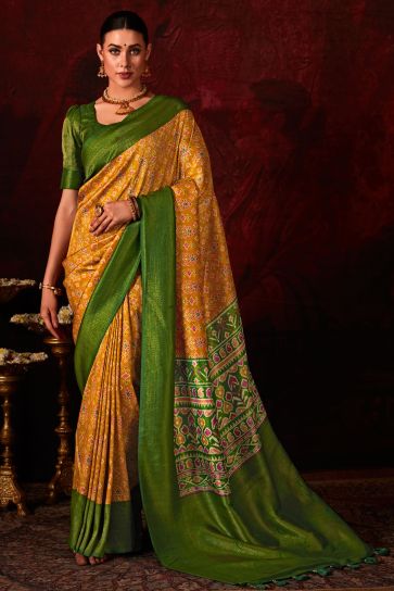 Alluring Yellow Color Patola Style Printed Silk Saree