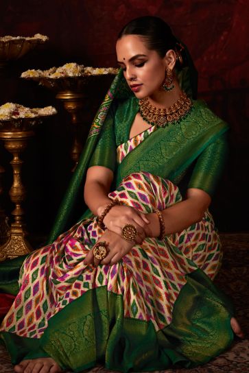 Multi Color Glorious Patola Style Printed Silk Saree