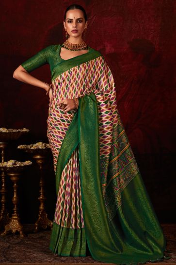 Multi Color Glorious Patola Style Printed Silk Saree