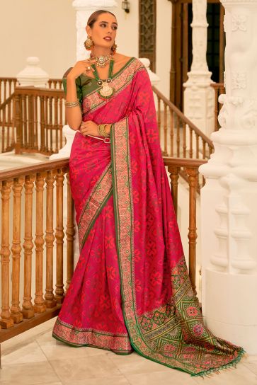 Pink Color Weaving Work Brilliant Banarsi Silk Patola Saree