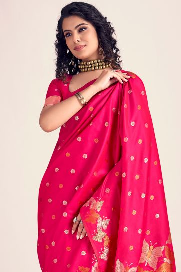 Rani Color Glorious Printed Banarasi Style Silk Saree